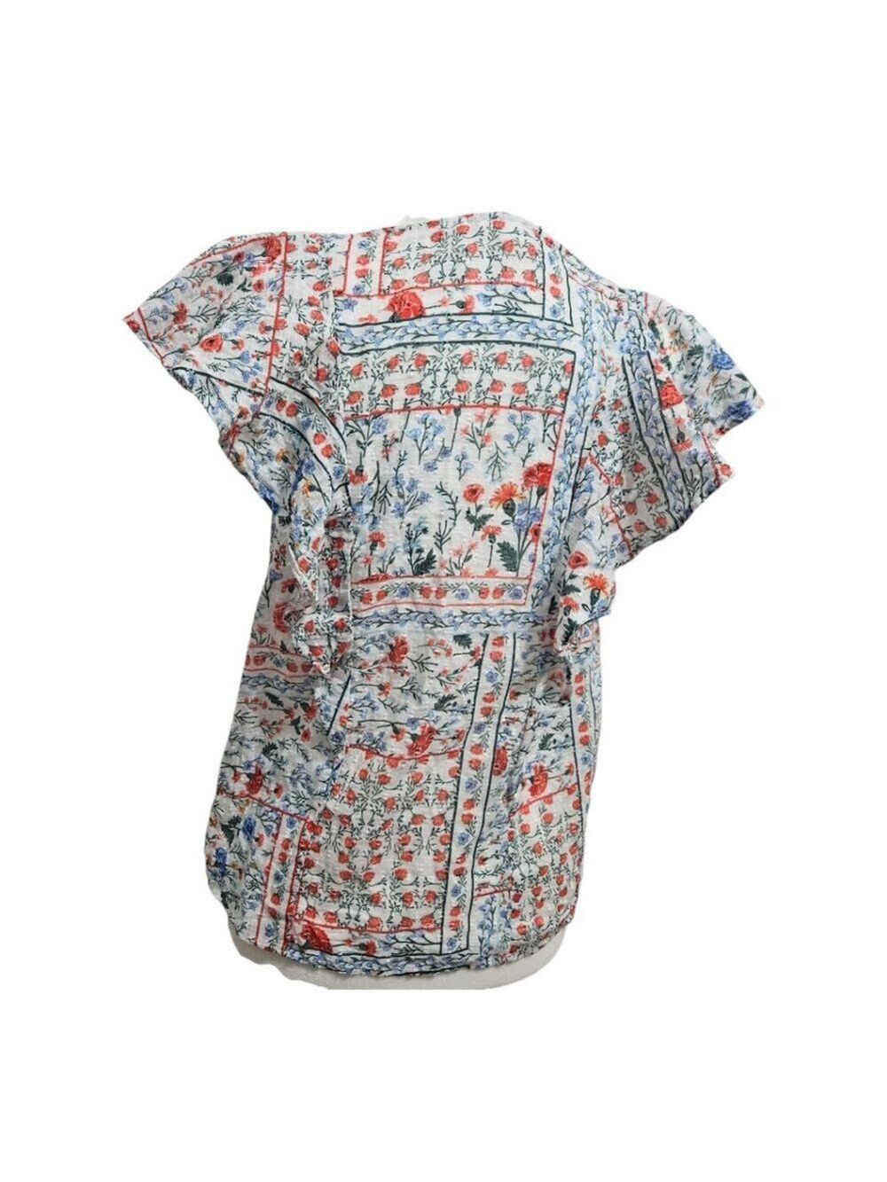 Anthropologie Let Me Be Patchwork Boho Floral Button Down Top Sz 4 - Picture 3 of 5